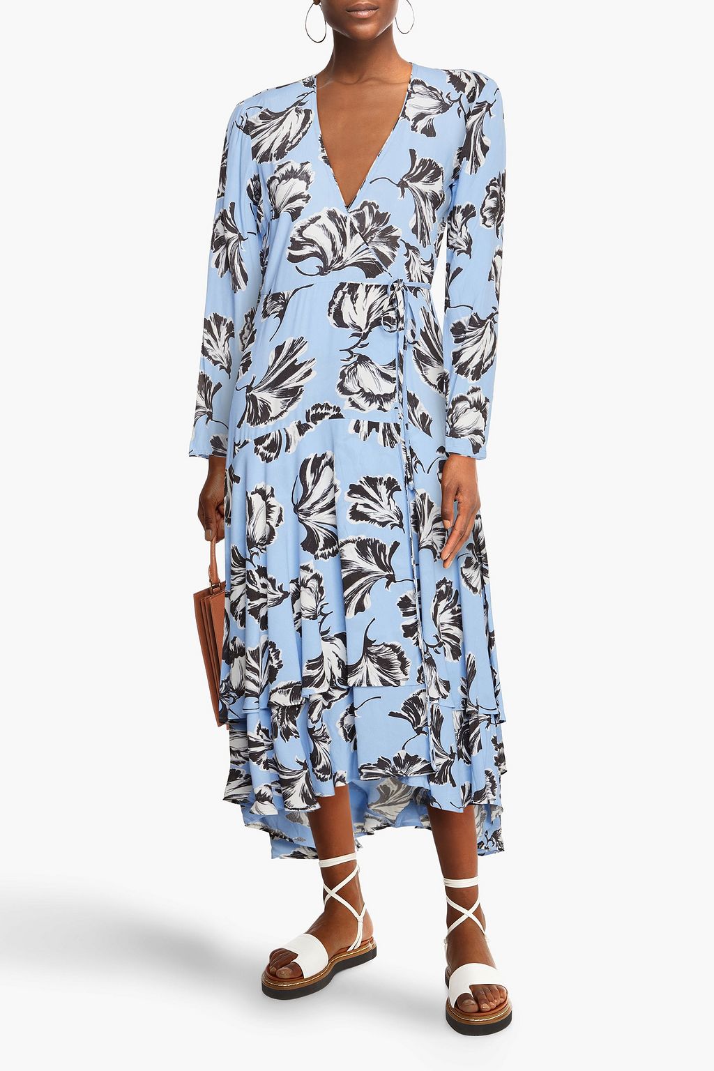 GANNI Floral-print crepe midi wrap dress