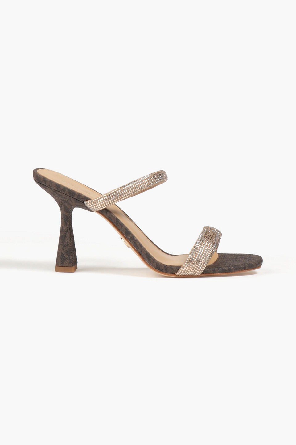 Michael Michael Kors Clara Crystal-embellished Faux Leather Mules In Brown