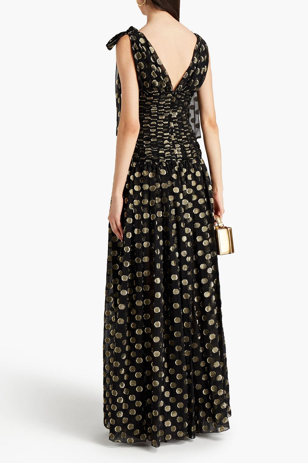 DOLCE & GABBANA Gathered metallic silk-blend fil coupé maxi dress