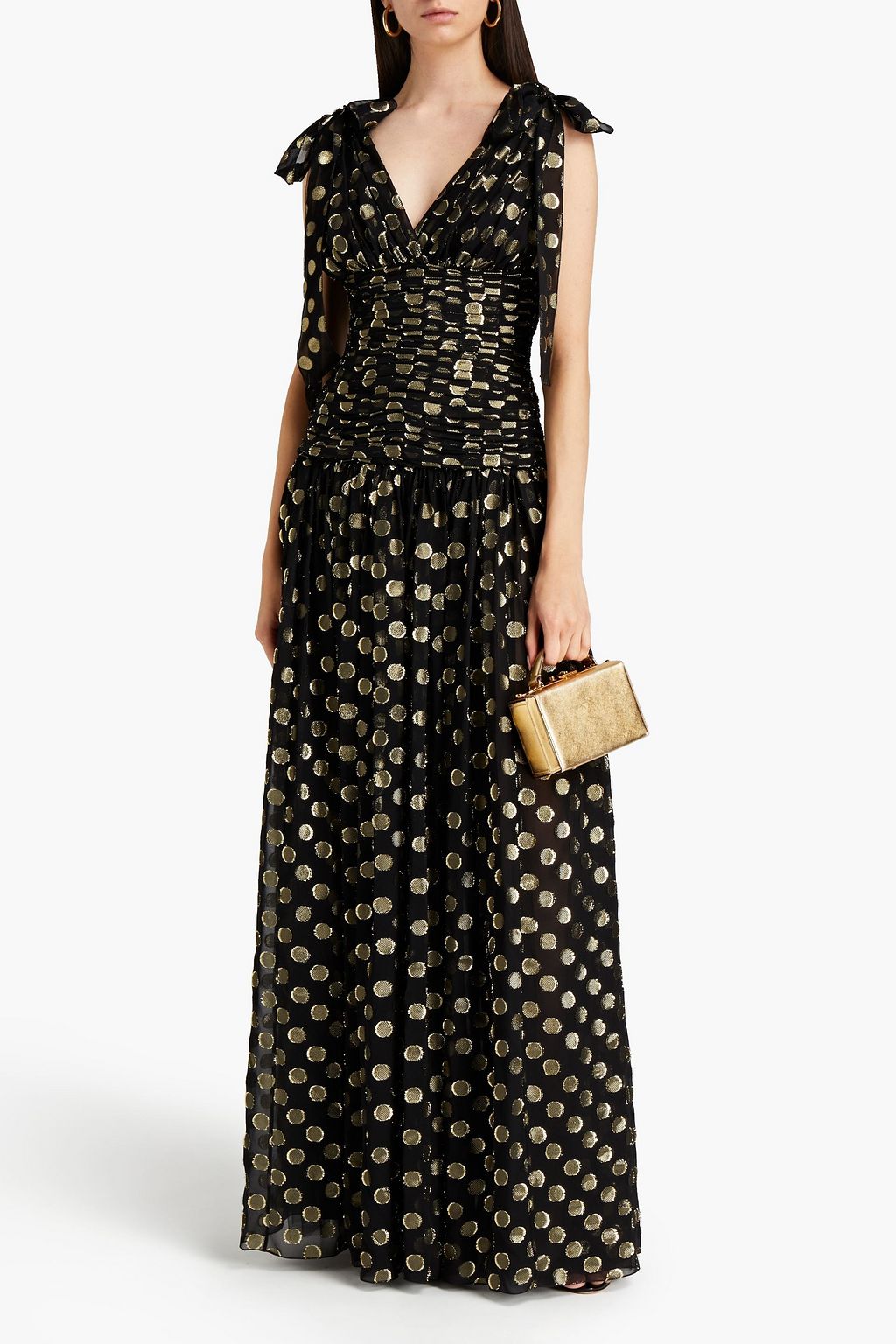 DOLCE & GABBANA Gathered metallic silk-blend fil coupé maxi dress