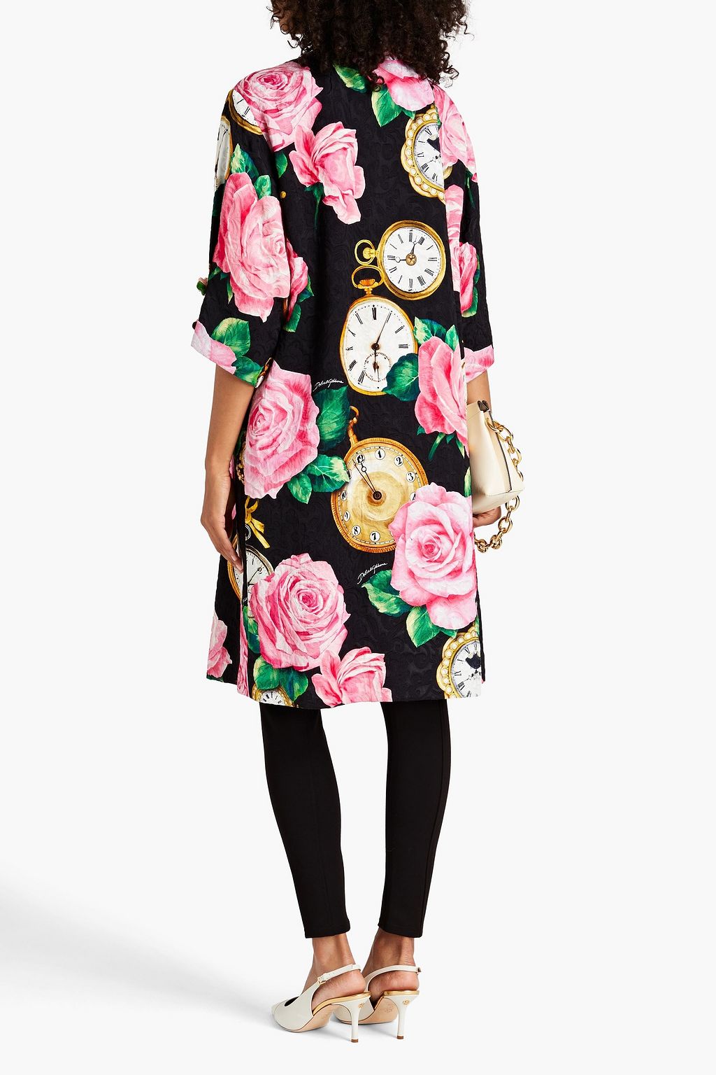 DOLCE & GABBANA Floral-appliquéd printed cloqué-jacquard coat