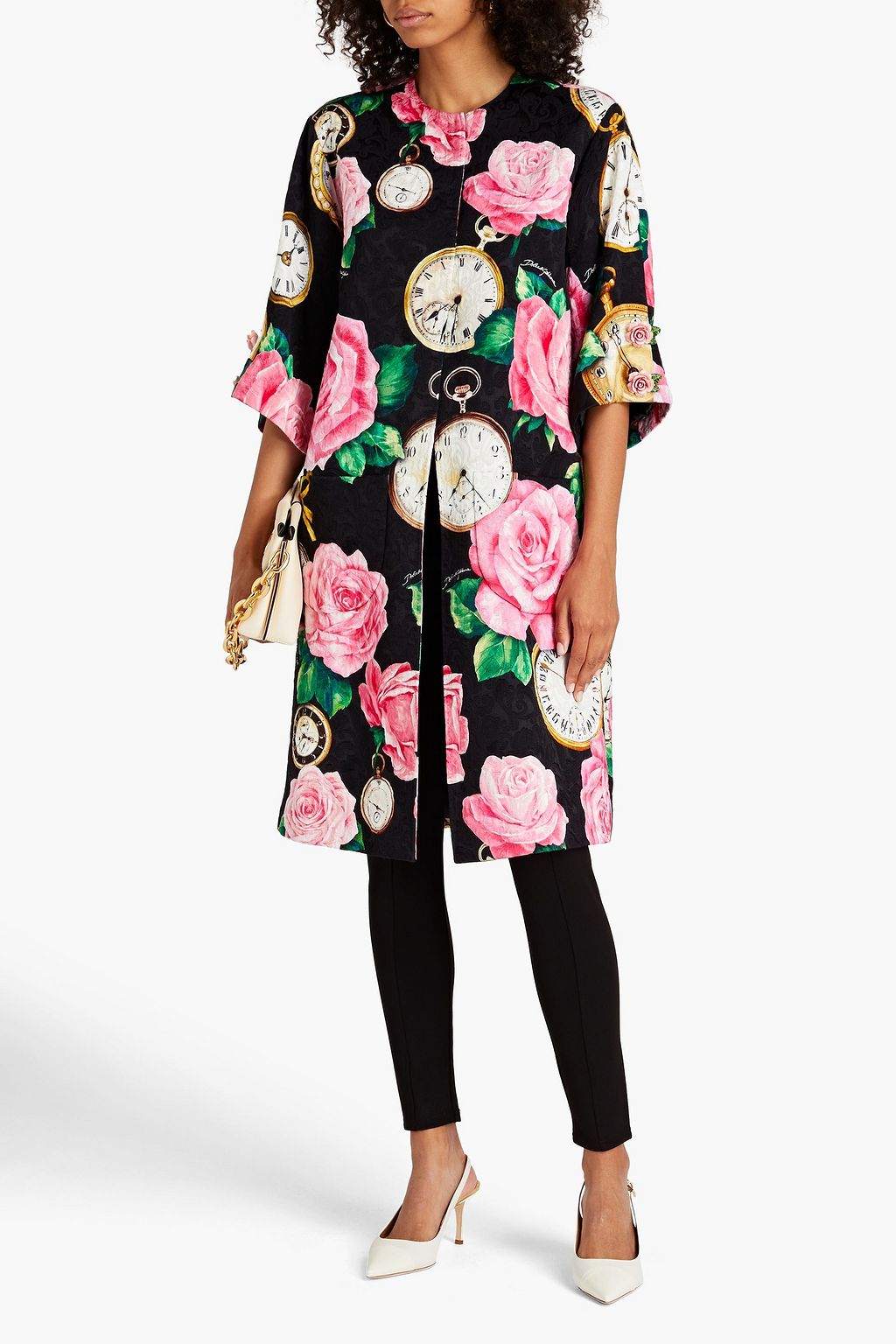 DOLCE & GABBANA Floral-appliquéd printed cloqué-jacquard coat