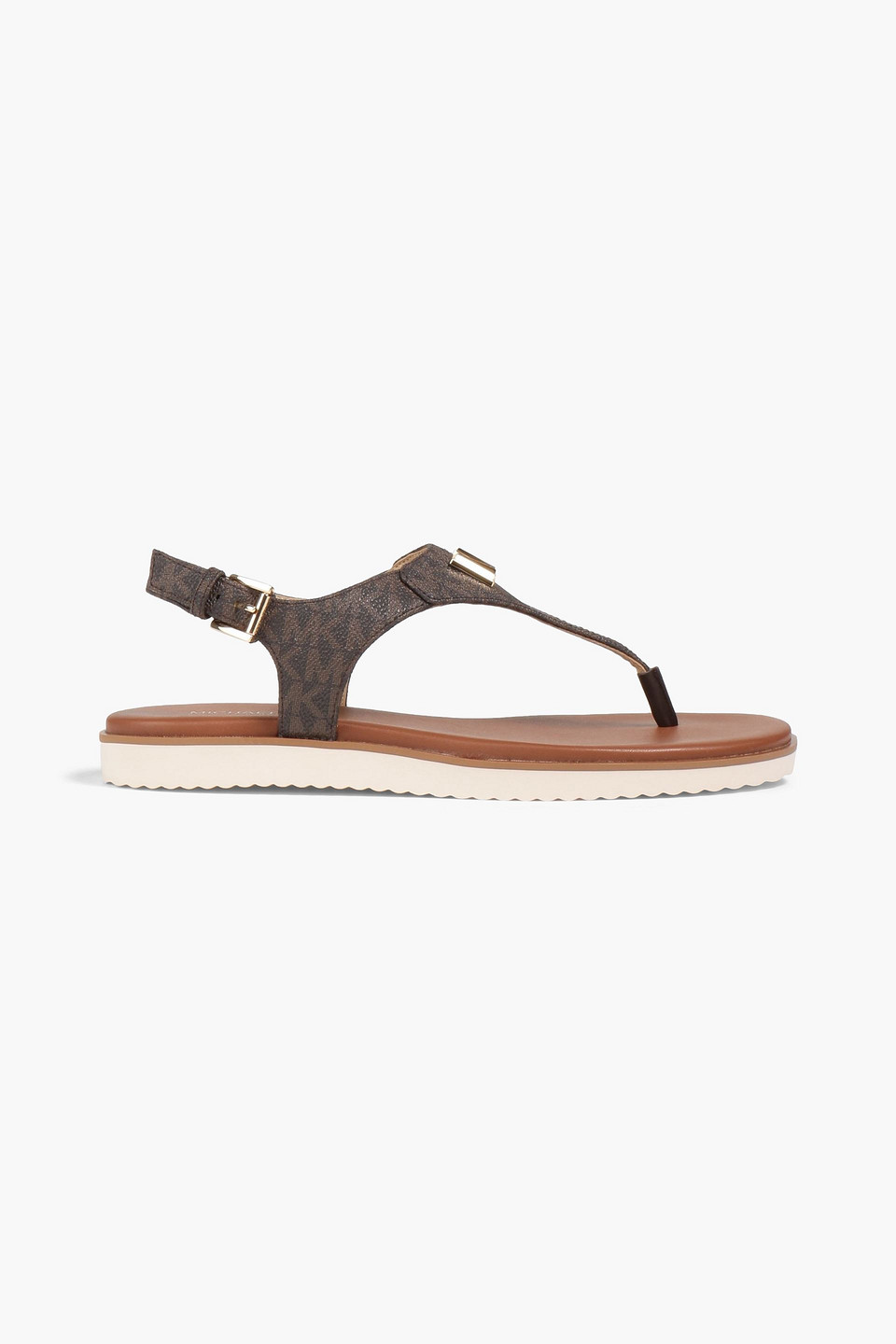 Michael Michael Kors Embellished Logo-print Faux Leather Sandals In Black