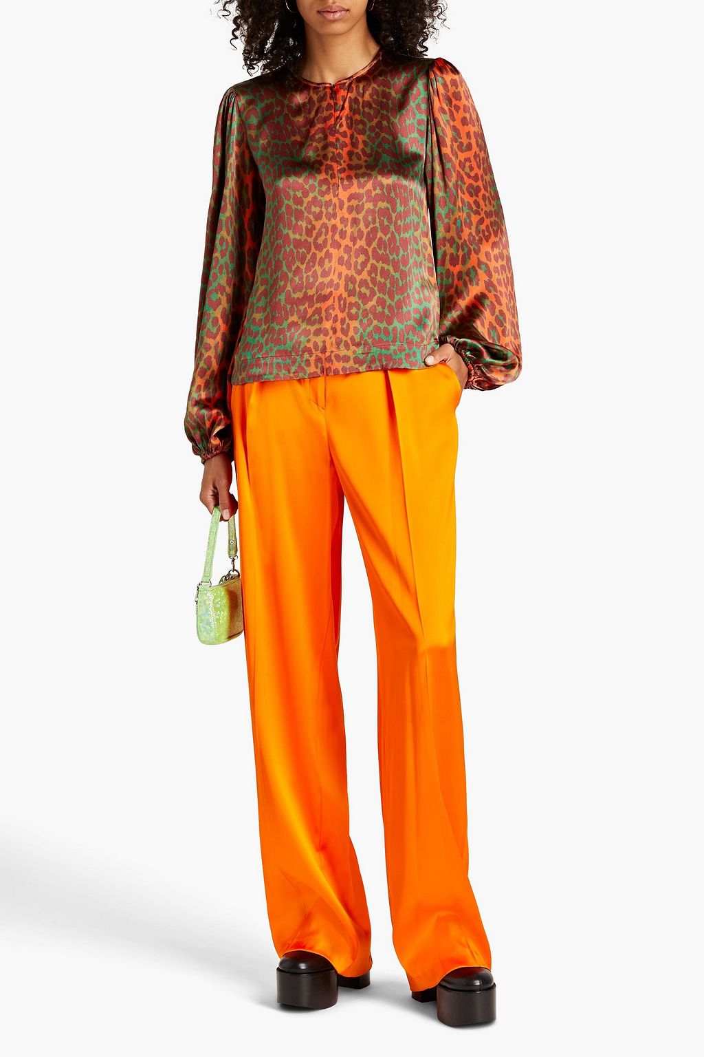 GANNI Leopard-print satin top