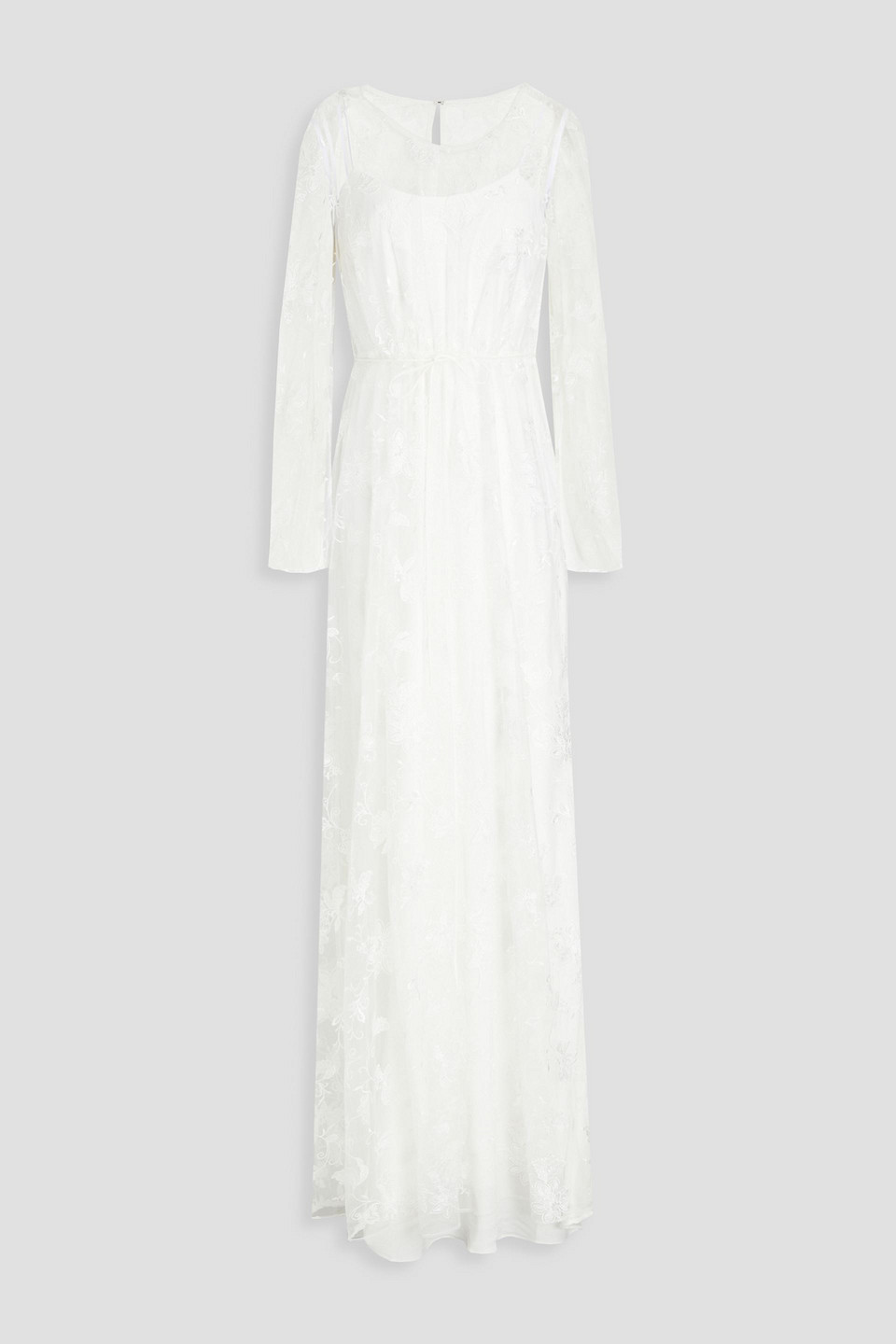 ml Monique Lhuillier Gathered Embroidered Tulle Gown In White