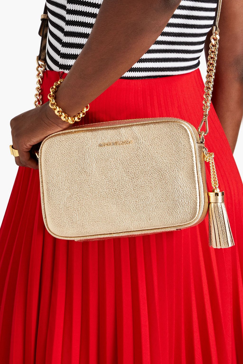 MICHAEL MICHAEL KORS Tasseled metallic pebbledleather camera bag