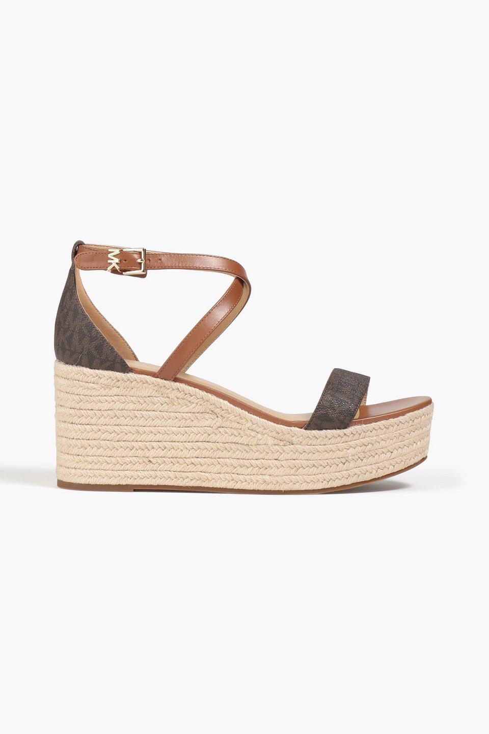 Michael Michael Kors Logo-print Textured Leather Platform Espadrille Sandals In Brown