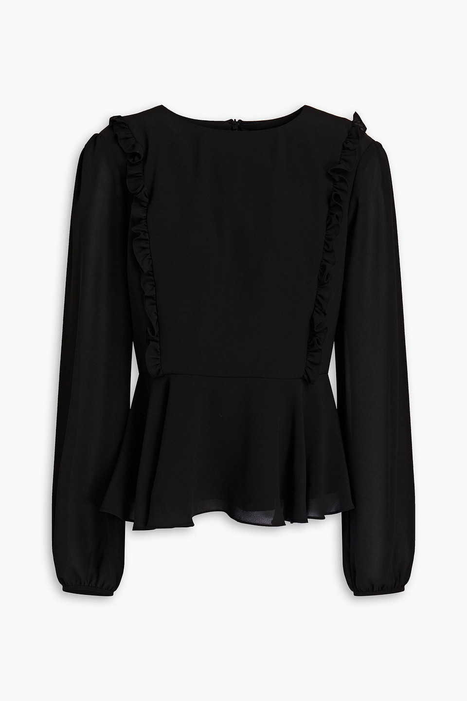 Mikael Aghal Ruffle-trimmed Crepe Blouse In Black