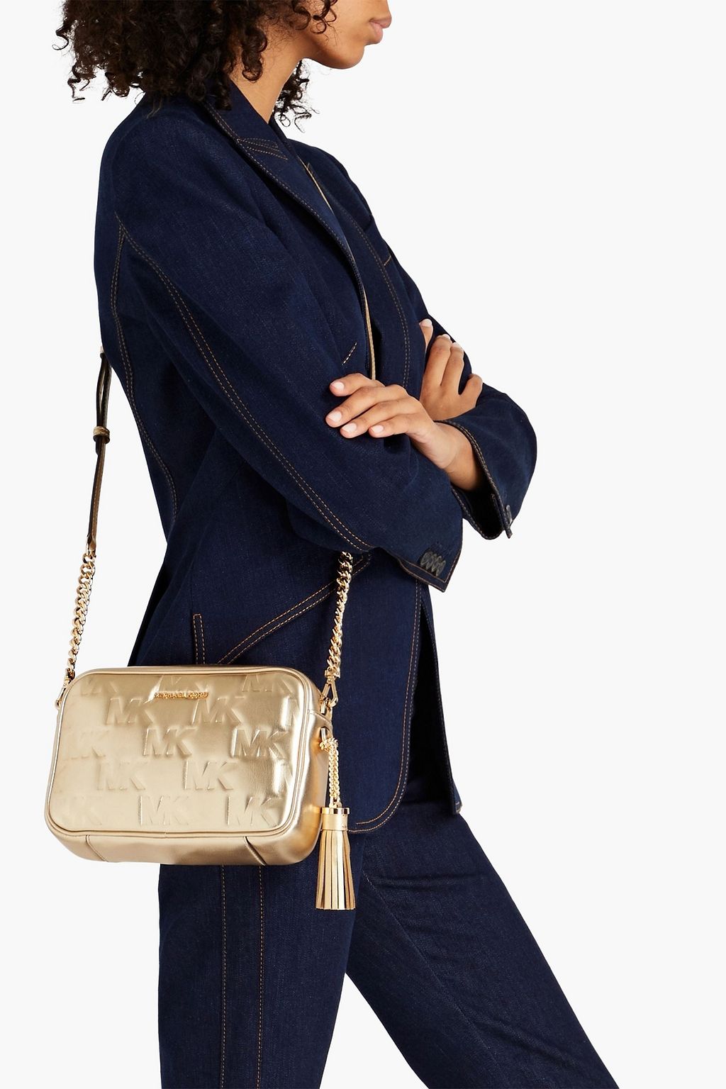 MICHAEL MICHAEL KORS Tasseled quilted metallic faux leather camera bag