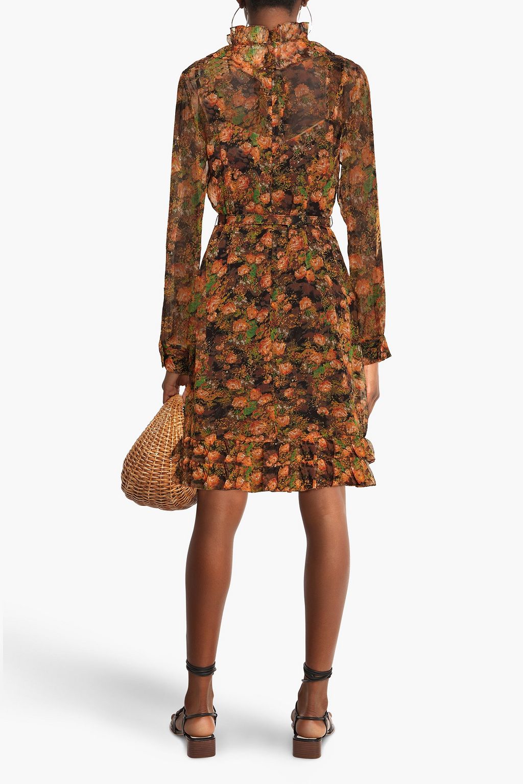 MIKAEL AGHAL Ruffled floral-print fil coupé crepon dress
