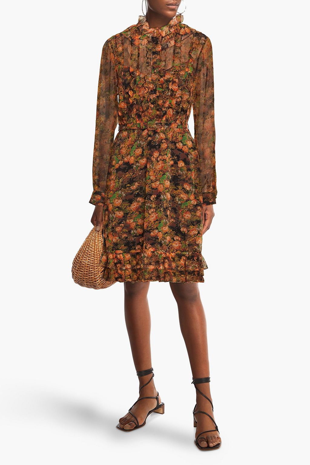 MIKAEL AGHAL Ruffled floral-print fil coupé crepon dress