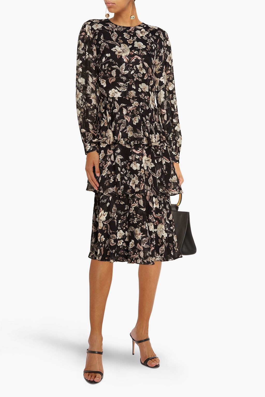 MIKAEL AGHAL Tiered floral-print jacquard midi dress