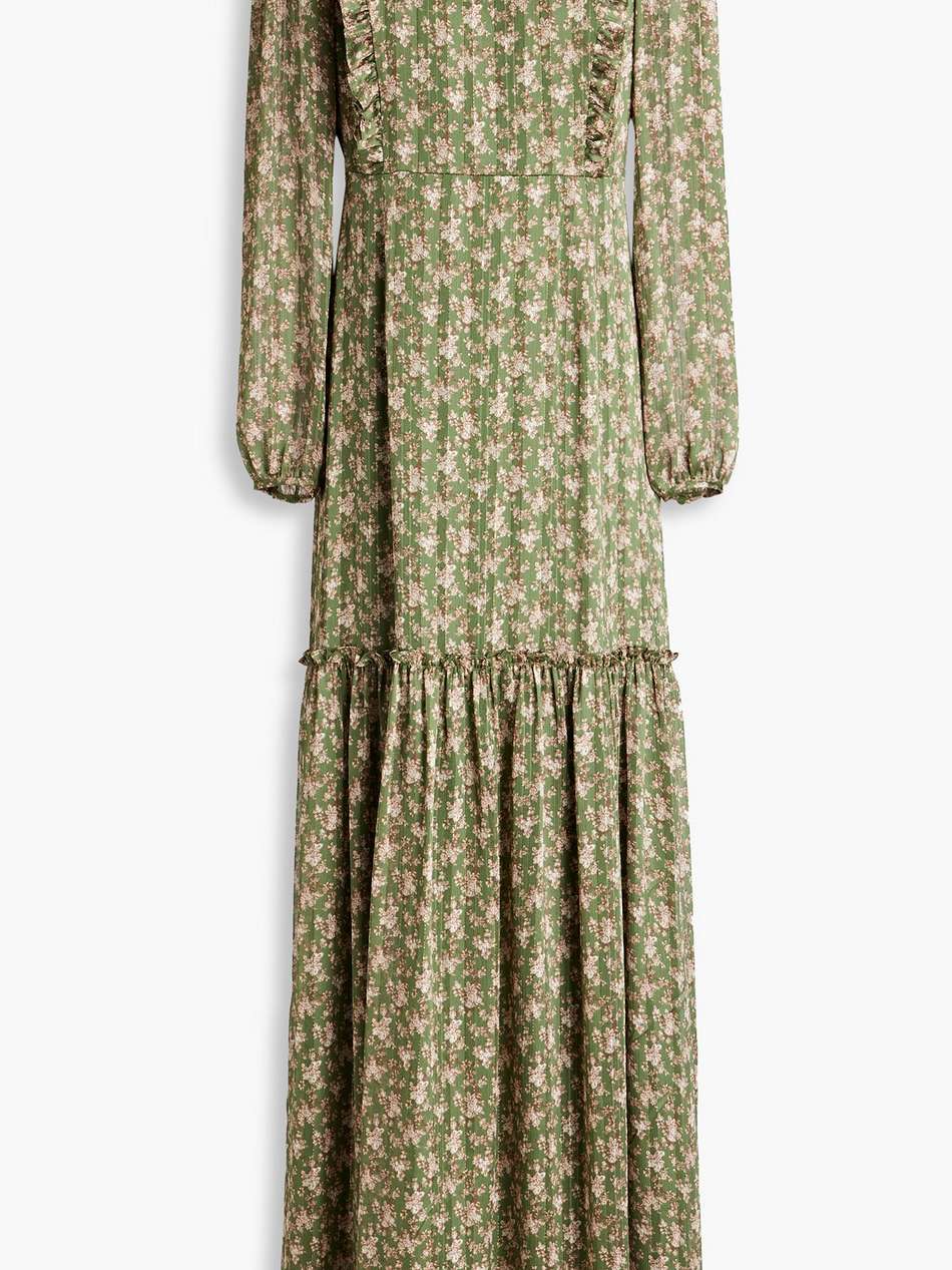 gathered metallic floral-print jacquard maxi dress