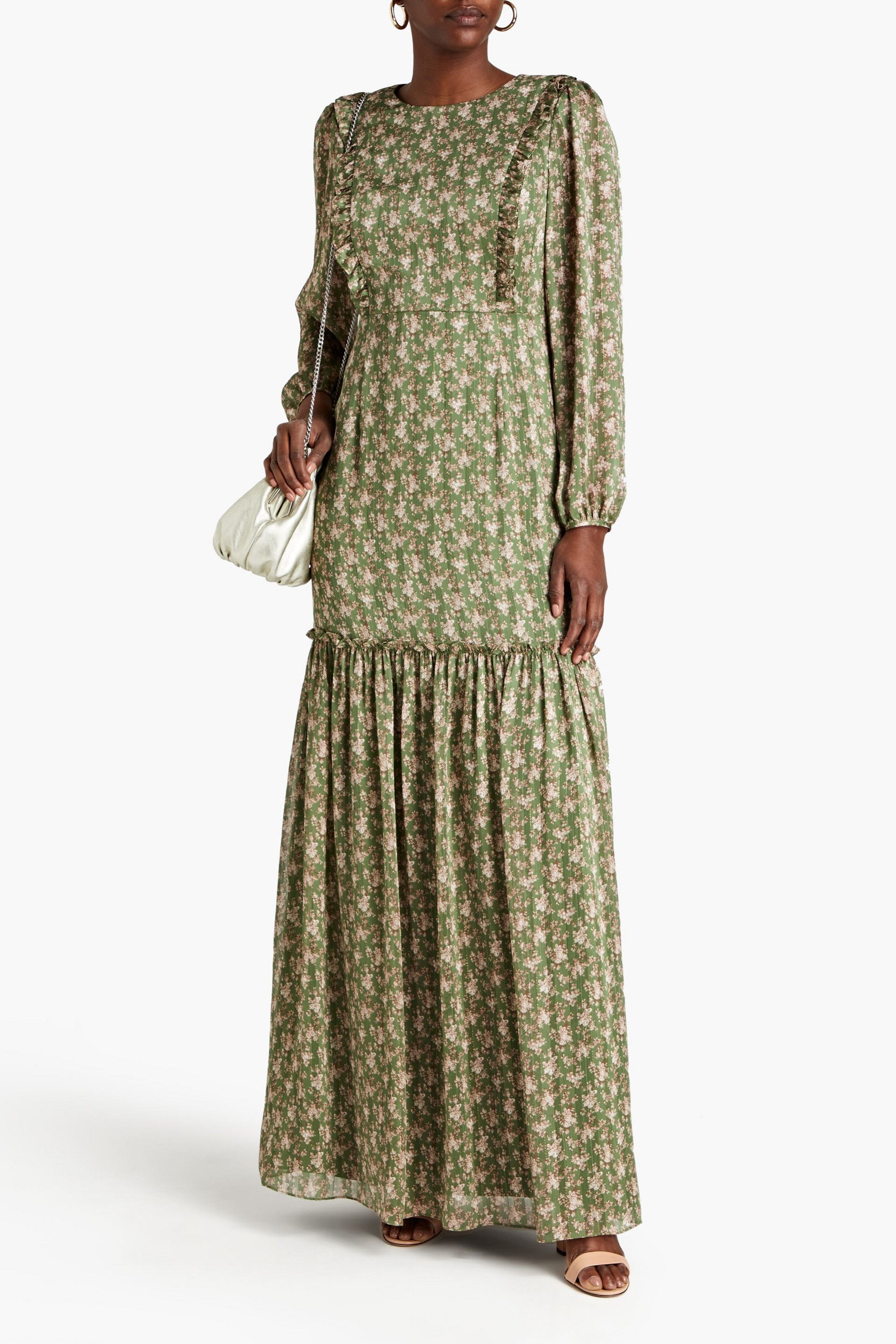 MIKAEL AGHAL Gathered metallic floral-print jacquard maxi dress