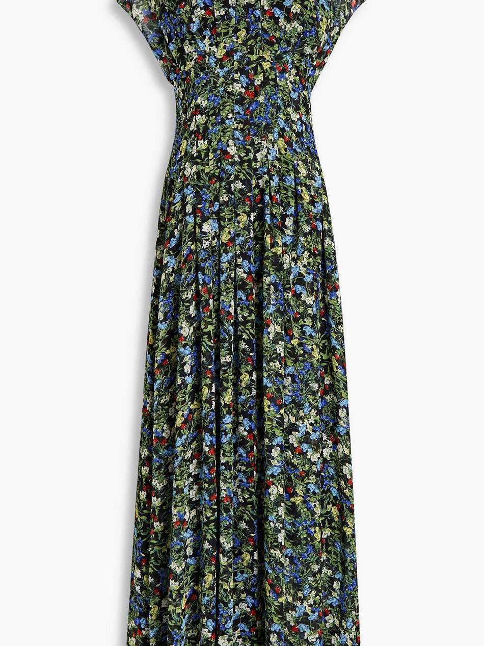 pleated floral-print chiffon maxi dress