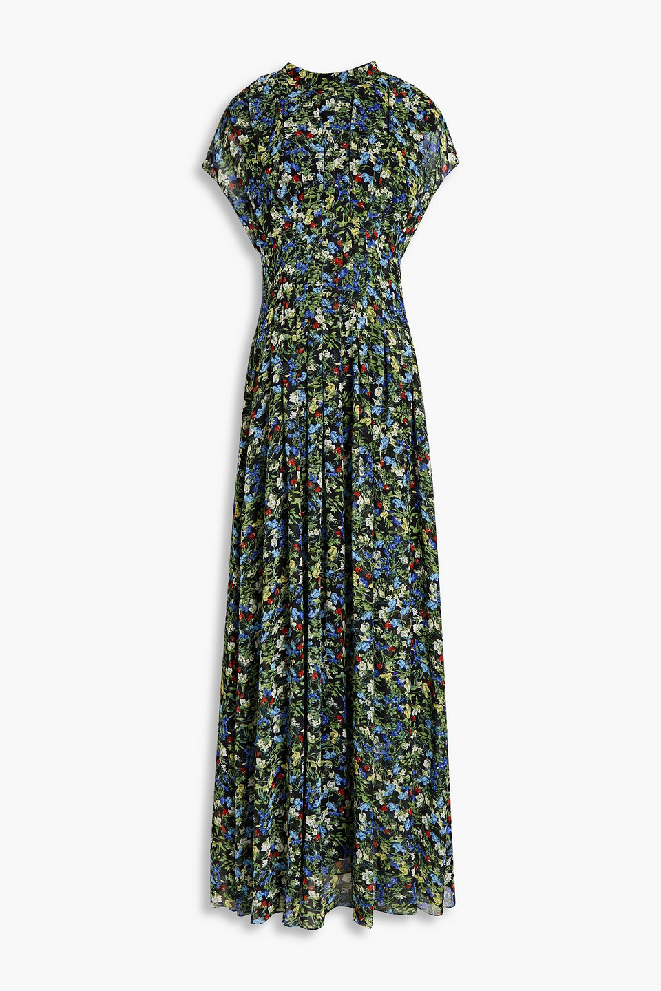 Mikael Aghal Pleated Floral-print Chiffon Maxi Dress In Black