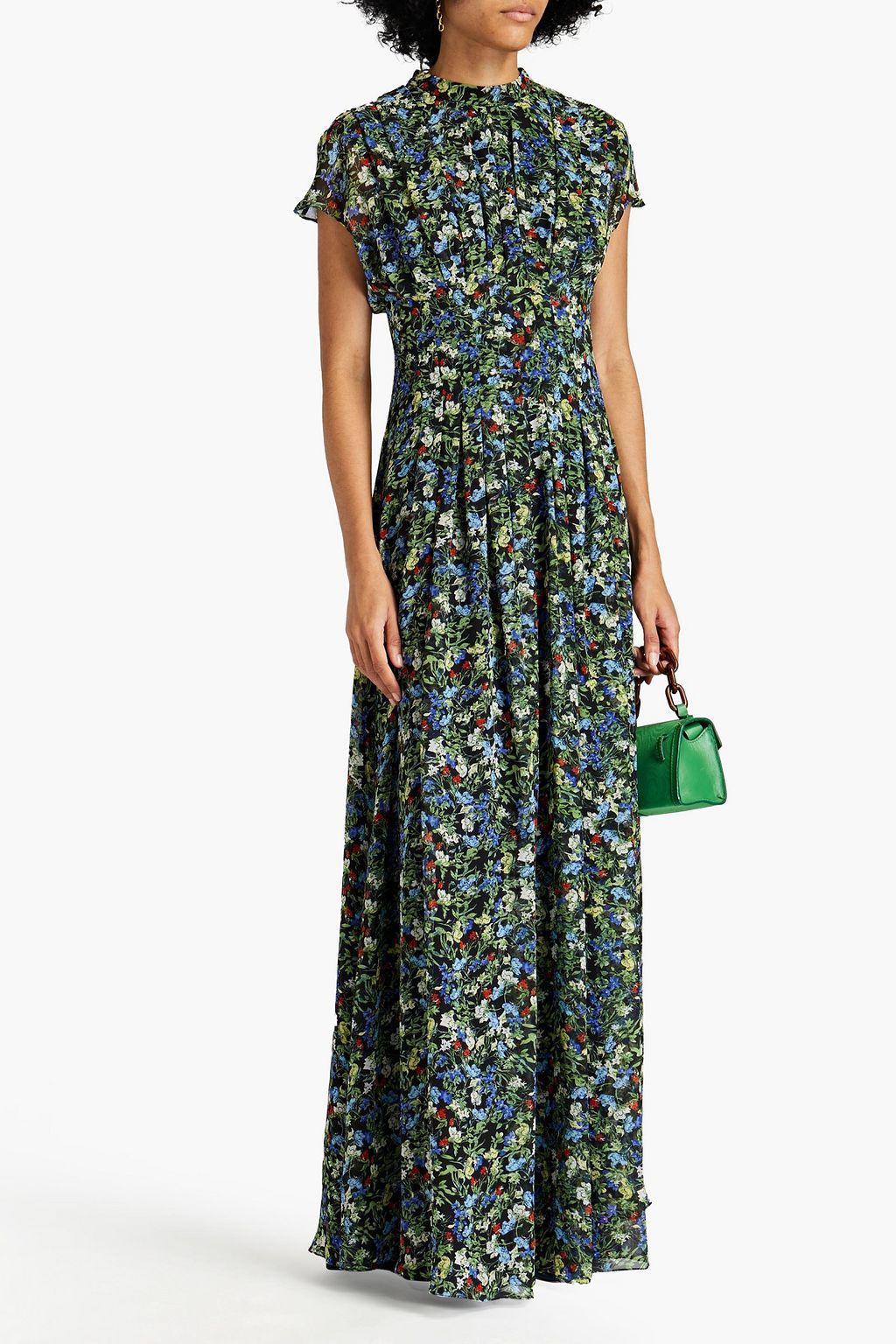 MIKAEL AGHAL Pleated floral-print chiffon maxi dress