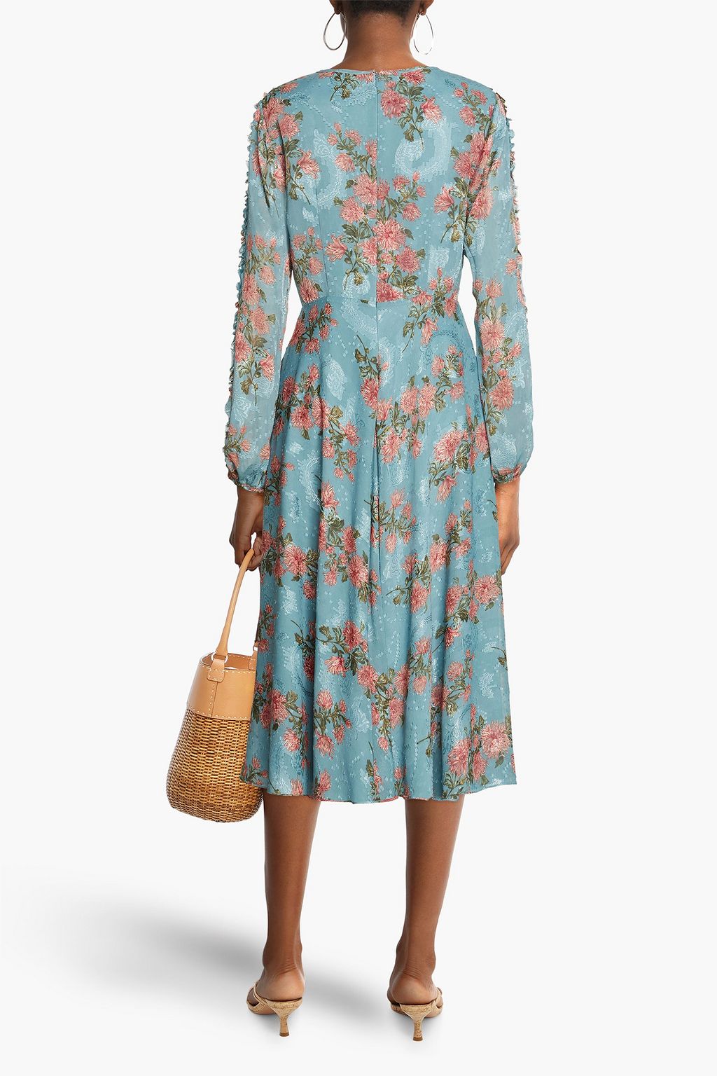 MIKAEL AGHAL Floral-print fil coupé jacquard midi dress