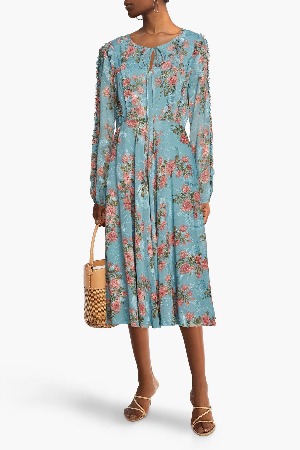 MIKAEL AGHAL Floral-print fil coupé jacquard midi dress