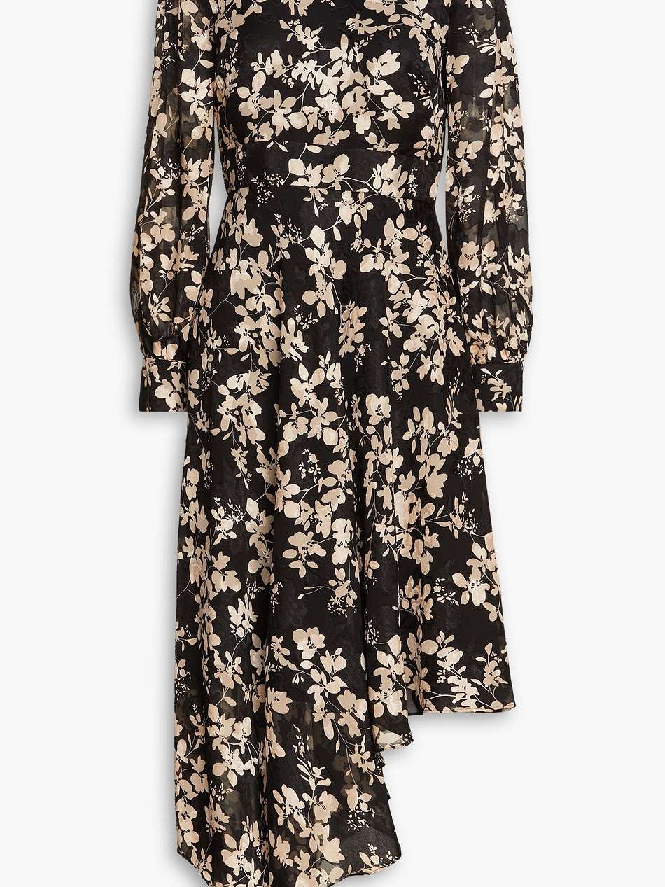 asymmetric floral-print jacquard dress