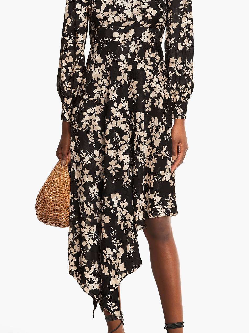 asymmetric floral-print jacquard dress