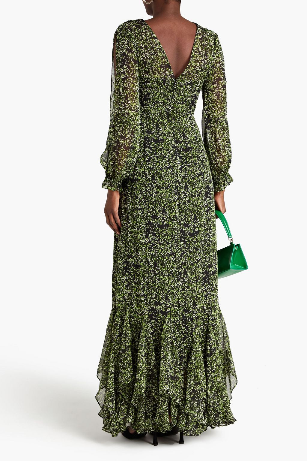 MIKAEL AGHAL Fluted floral-print chiffon maxi dress