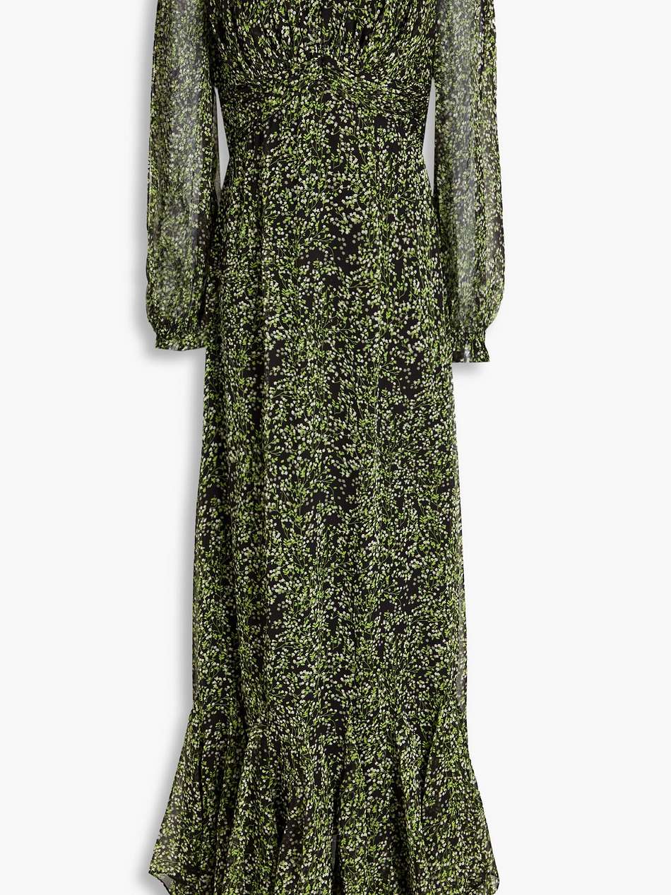 fluted floral-print chiffon maxi dress