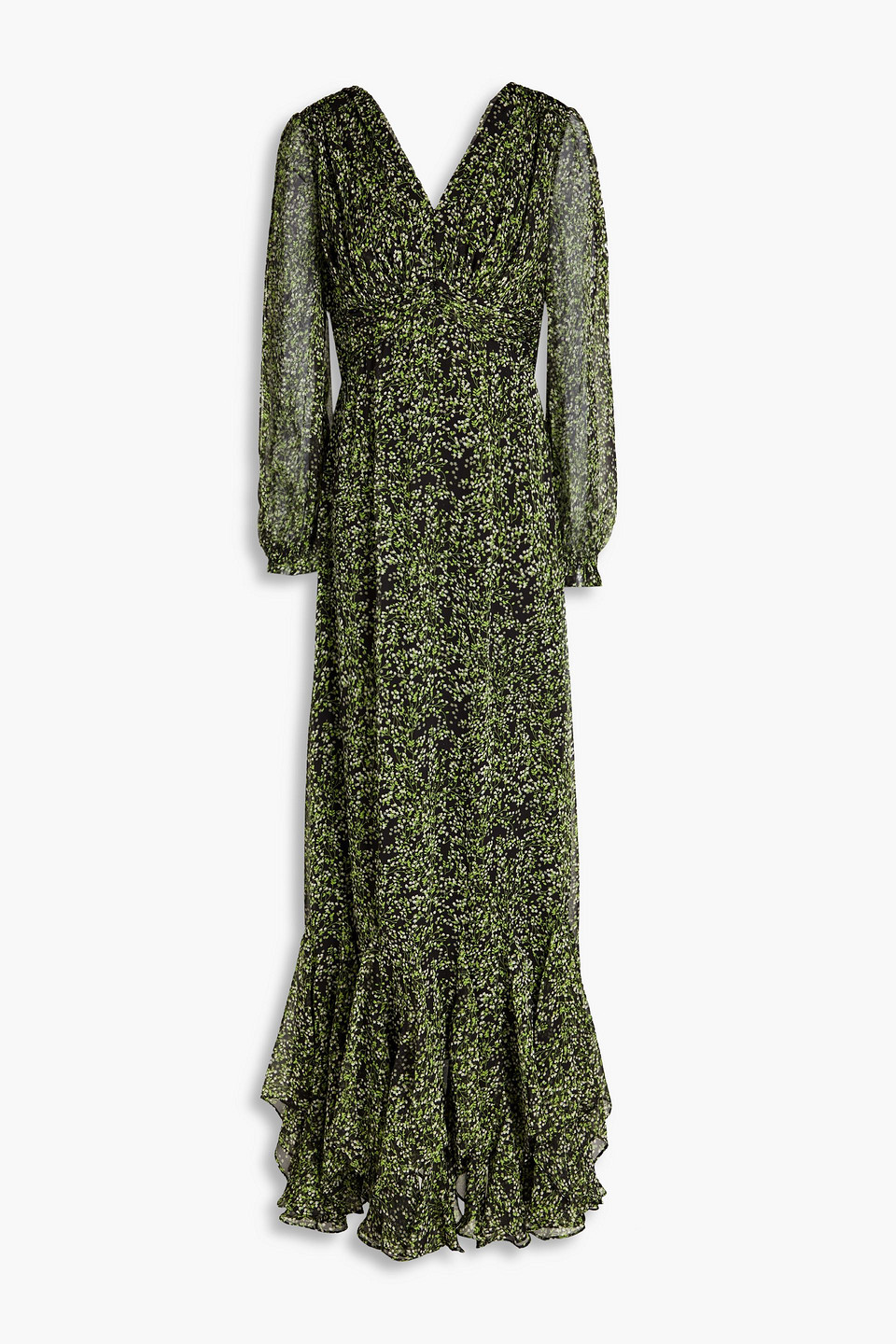 Mikael Aghal Fluted floral-print chiffon maxi dress