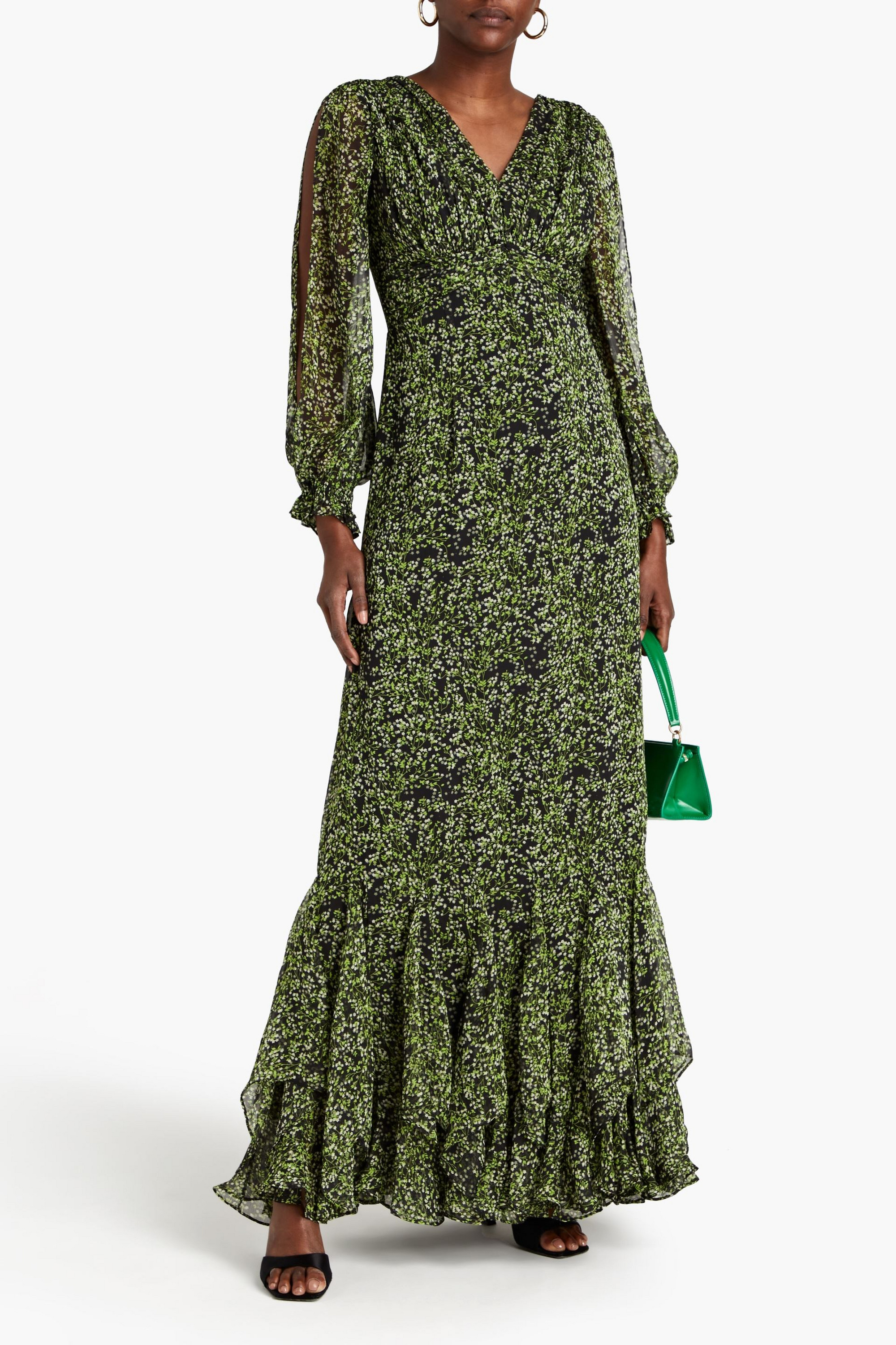 MIKAEL AGHAL Fluted floral-print chiffon maxi dress