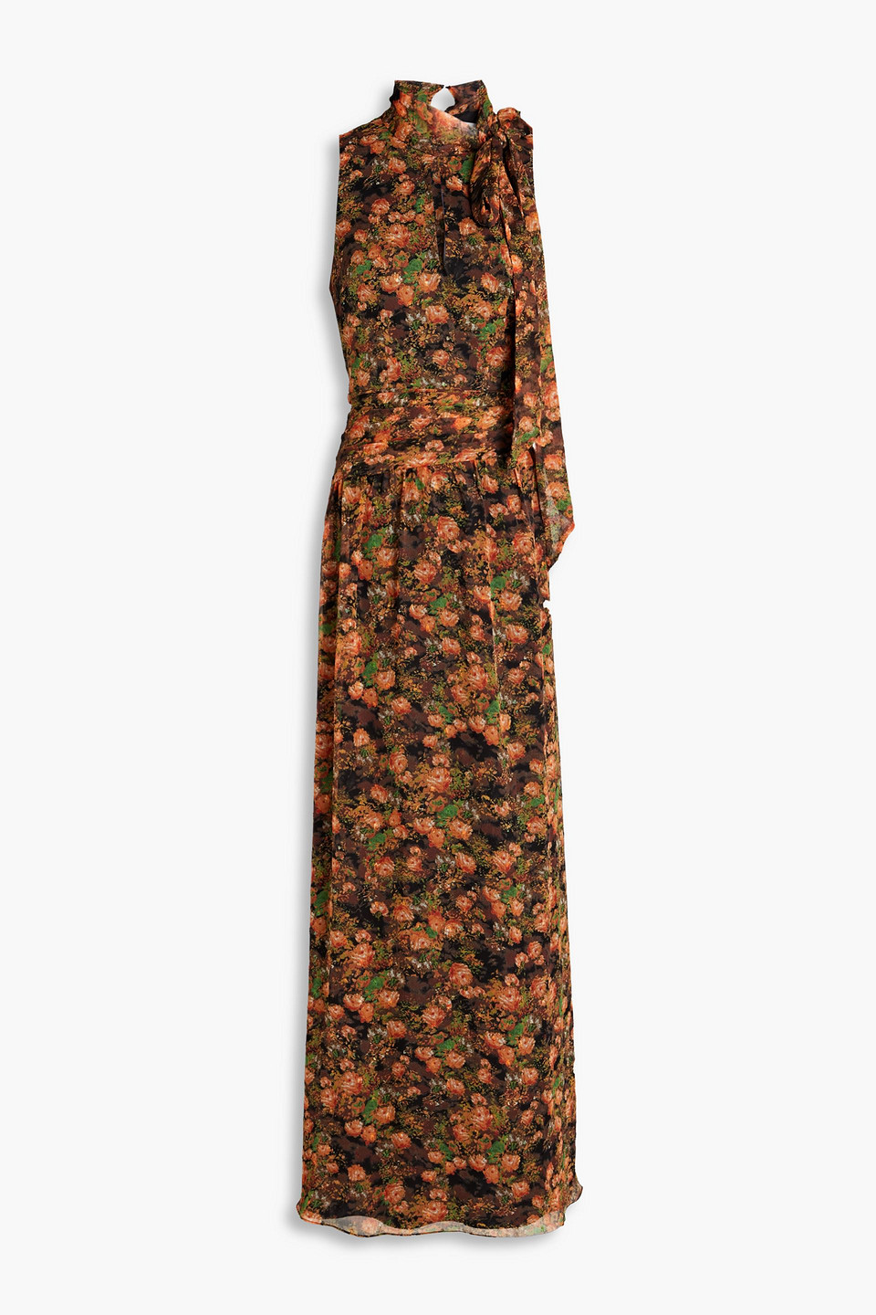 Mikael Aghal Tie-neck floral-print fil coupé crepon maxi dress