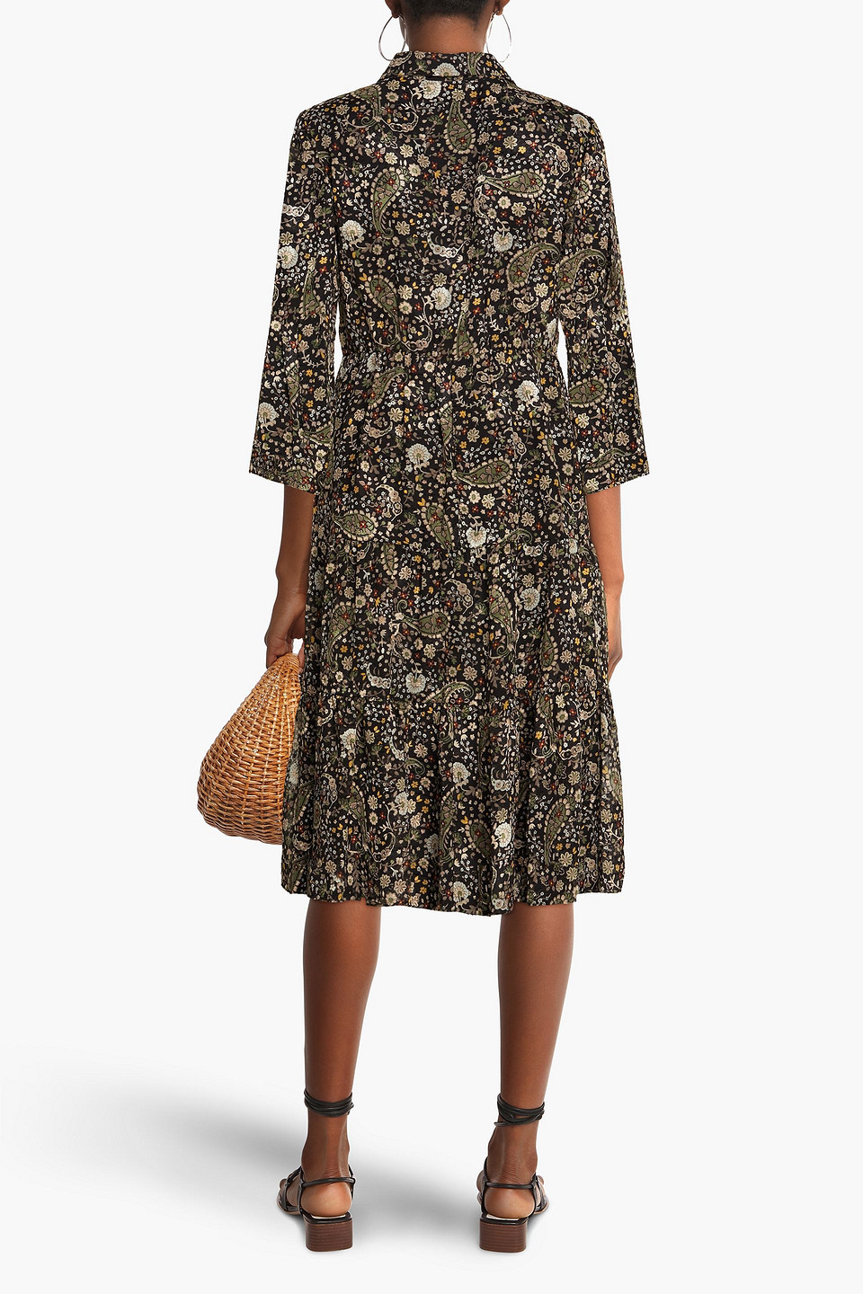 Shop Mikael Aghal Printed Georgette Midi Dress In Black