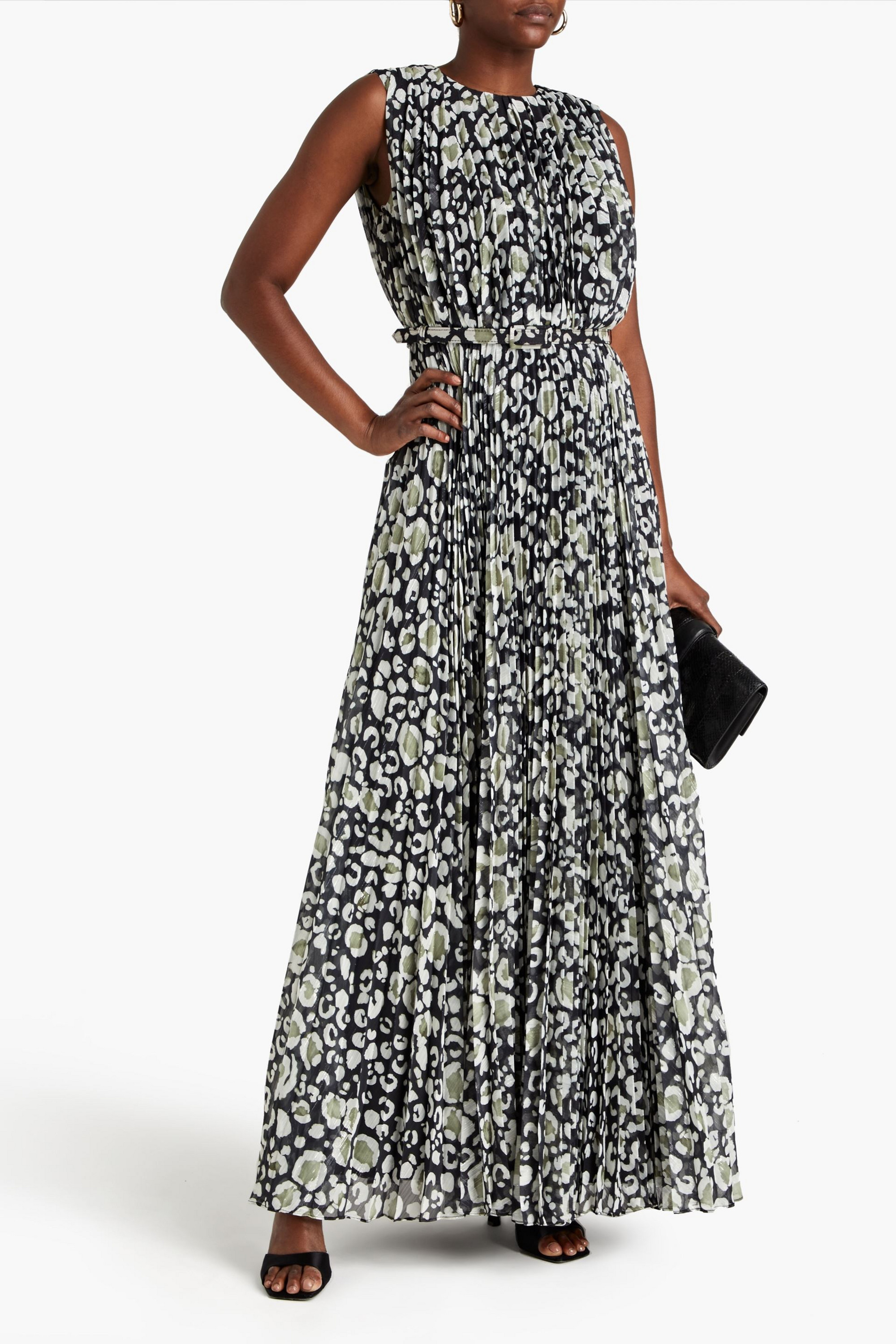 MIKAEL AGHAL Pleated metallic printed chiffon maxi dress