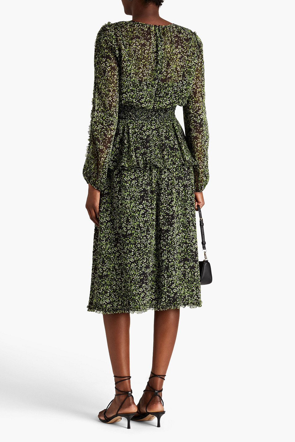 Mikael Aghal Gathered Floral-print Chiffon Skirt In Black
