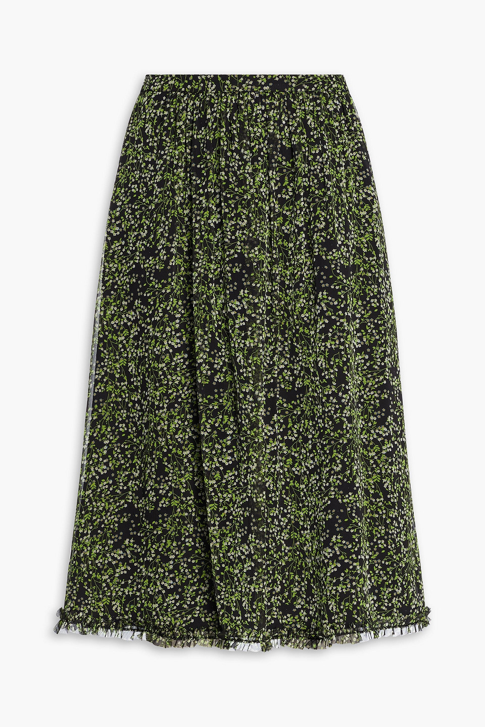 Mikael Aghal Gathered Floral-print Chiffon Skirt In Black