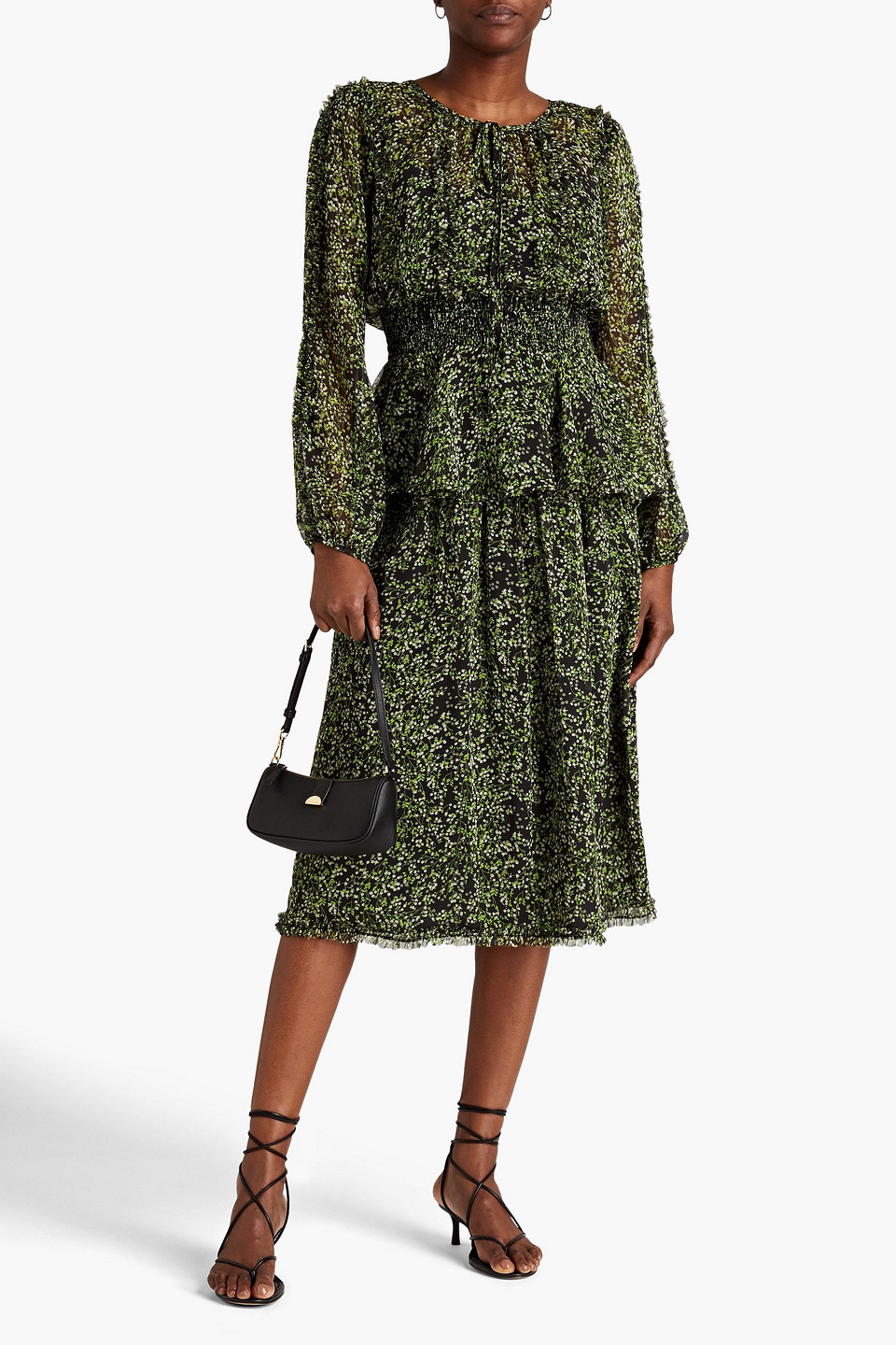 Mikael Aghal Gathered Floral-print Chiffon Skirt In Black