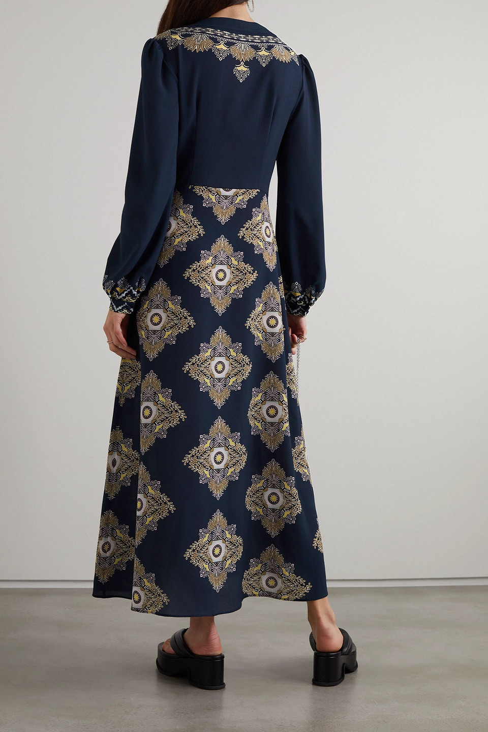 Etro Printed Crepe De Chine Midi Dress In Navy