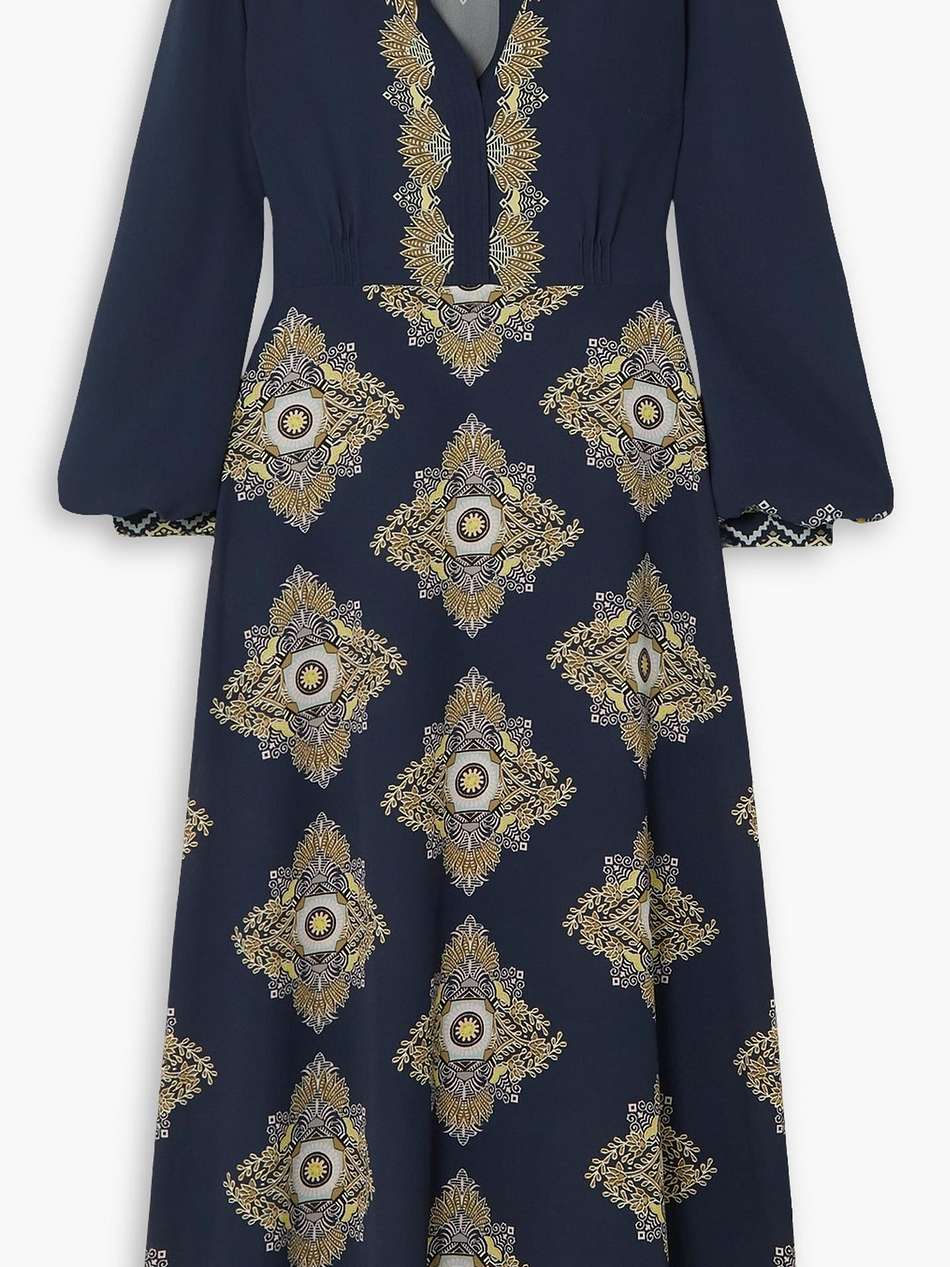 printed crepe de chine midi dress