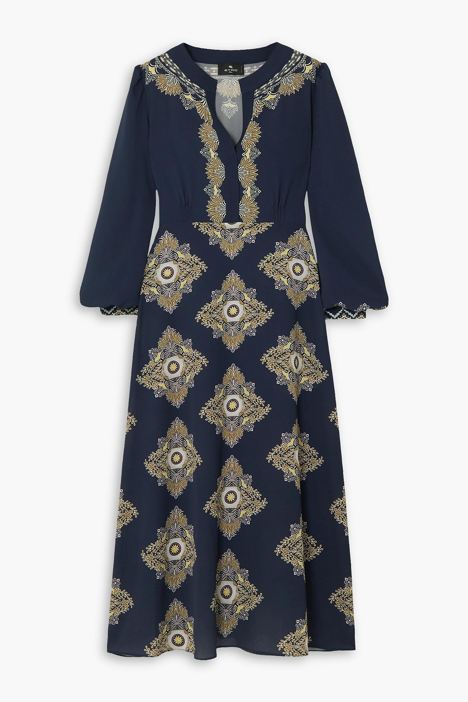 Etro Printed Crepe De Chine Midi Dress In Navy