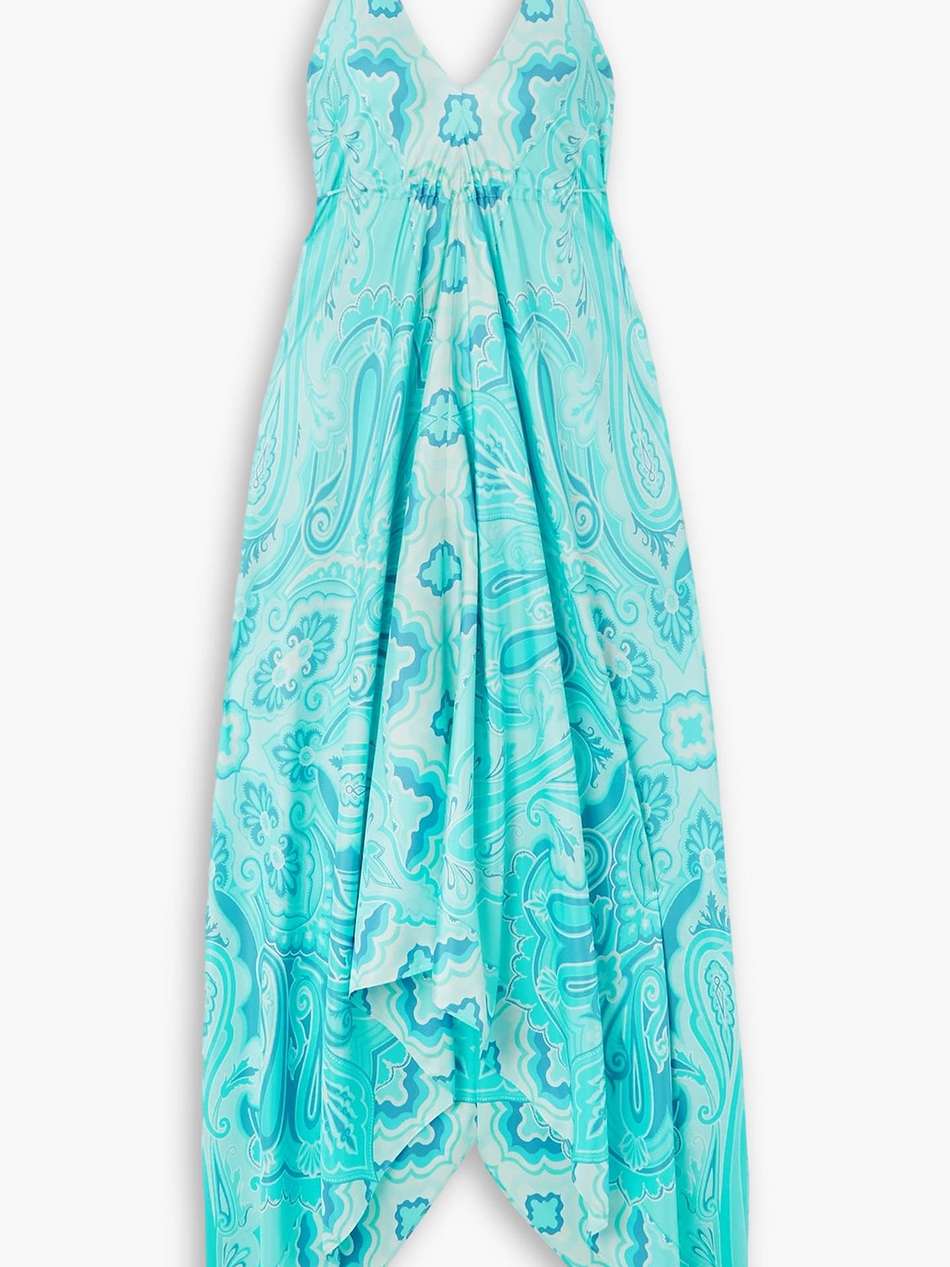 asymmetric open-back paisley-print silk-faille maxi dress