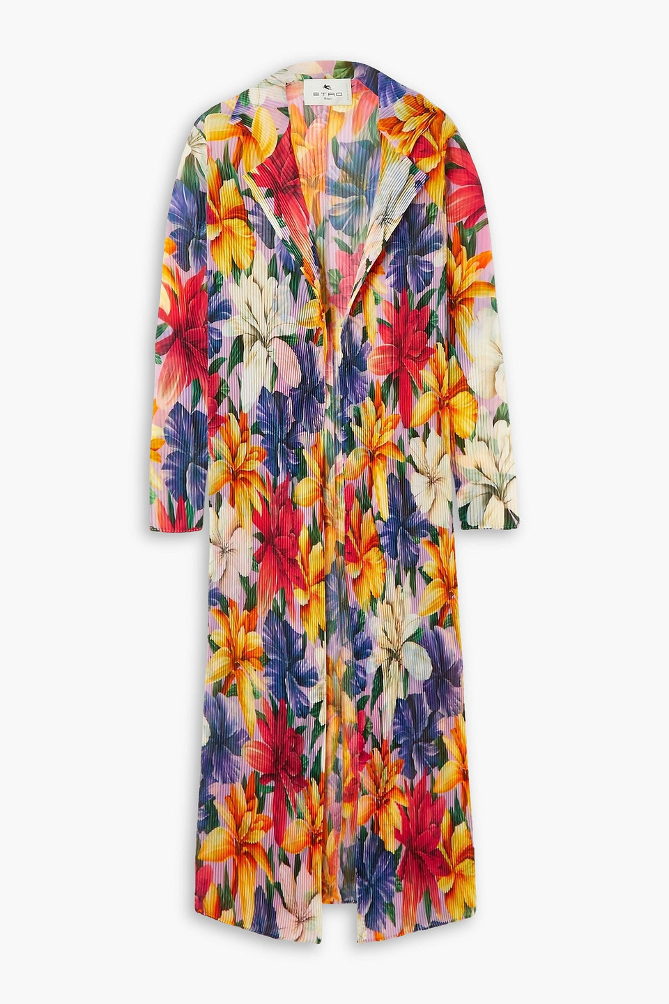 Etro Floral-print Plissé-gauze Coat In Indigo