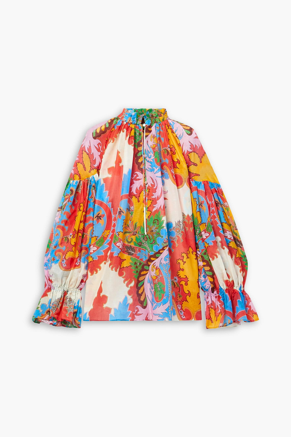 Etro Ruffled Printed Cotton And Silk-blend Voile Blouse In Multicolor