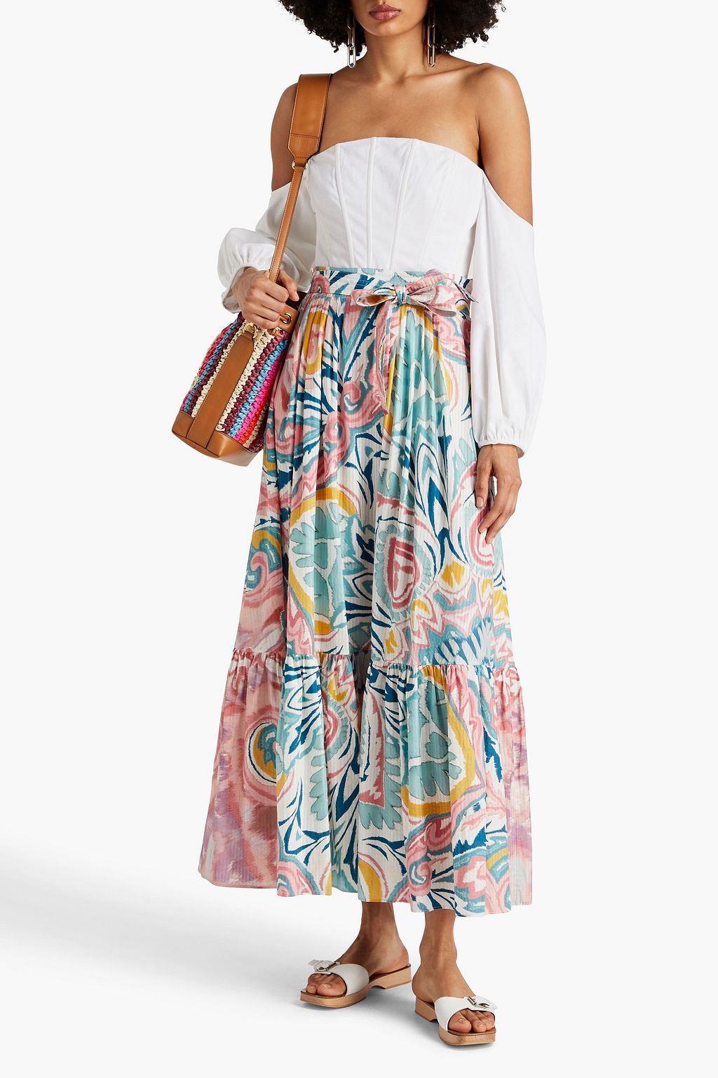 ETRO Pleated printed cotton and silk-blend maxi skirt