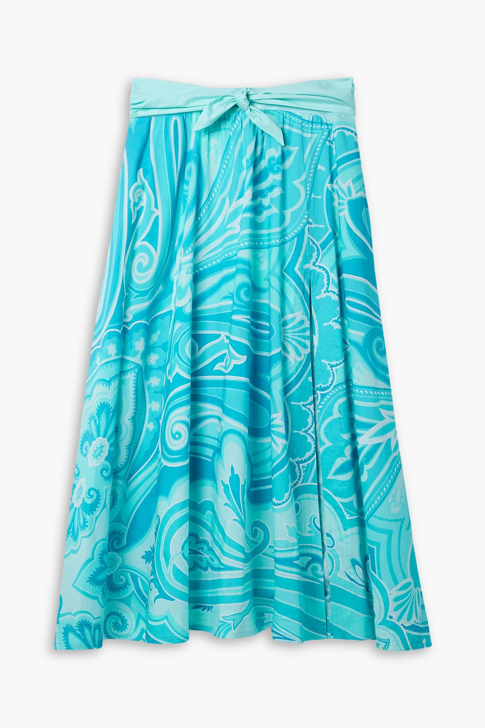 Etro Printed Cotton-blend Poplin Maxi Skirt In Turquoise