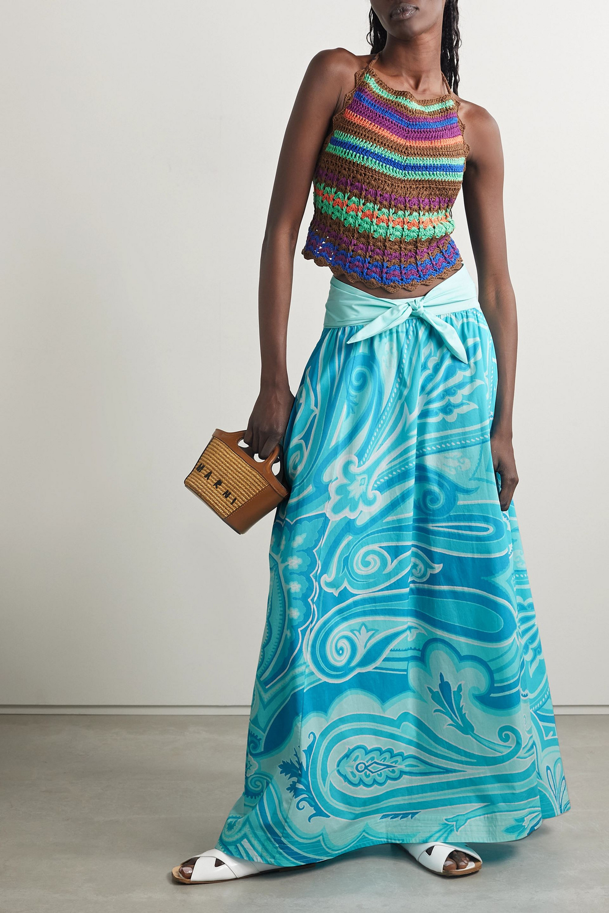 Etro Printed cotton-blend poplin maxi skirt