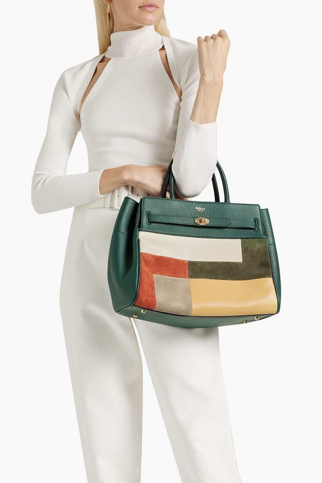 MULBERRY Bayswater patchwork pebbled-leather and suede tote