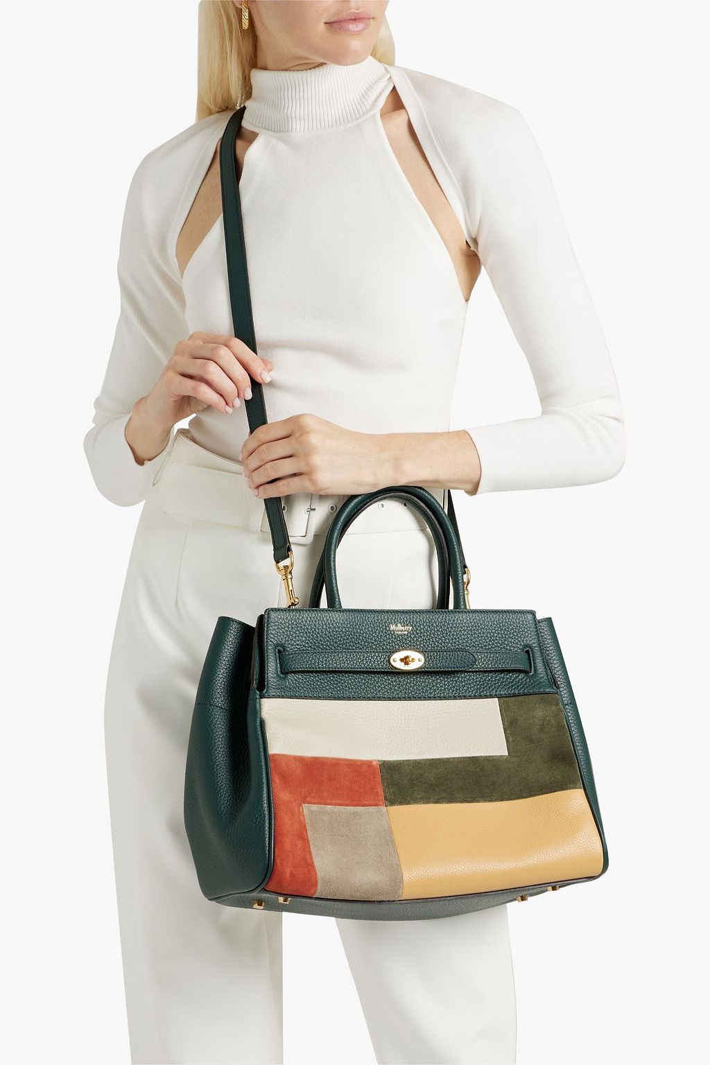MULBERRY Bayswater patchwork pebbled-leather and suede tote