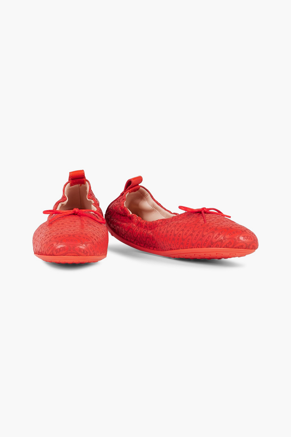 Shop Tod's Embossed Leather Ballet Flats In Red