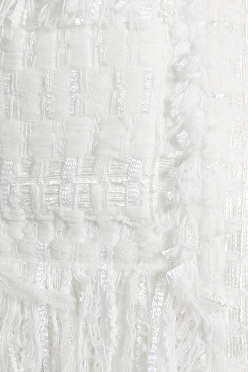 BALMAIN Fringed button-embellished chiffon-paneled tweed jacket