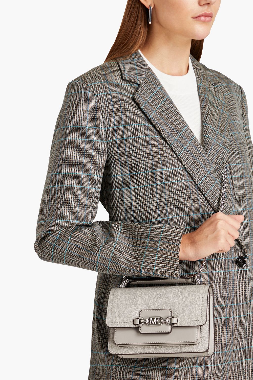 Stone Embellished logoprint faux texturedleather shoulder bag