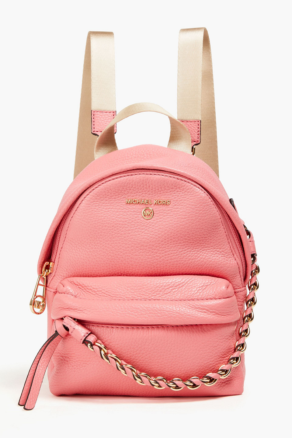 Michael Michael Kors Chain-trimmed Pebbled-leather Backpack In Pink